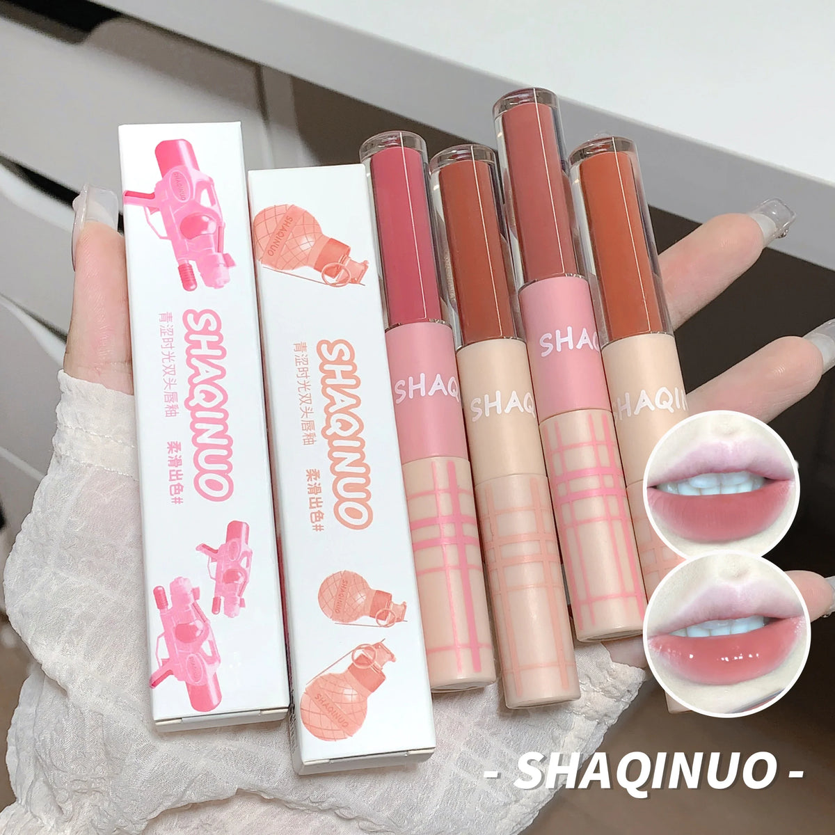 Double-Ended Lip Glaze – Matte & Mirror Water-Gloss | Qme Lip Glaze Qme