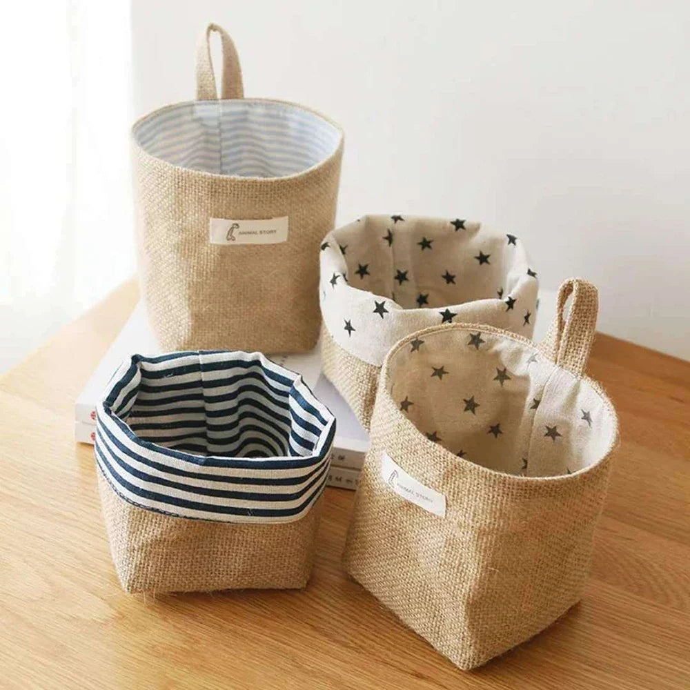Nordic Hanging Wall Pocket Storage Basket – Cotton Linen Wall Storage Basket Qme