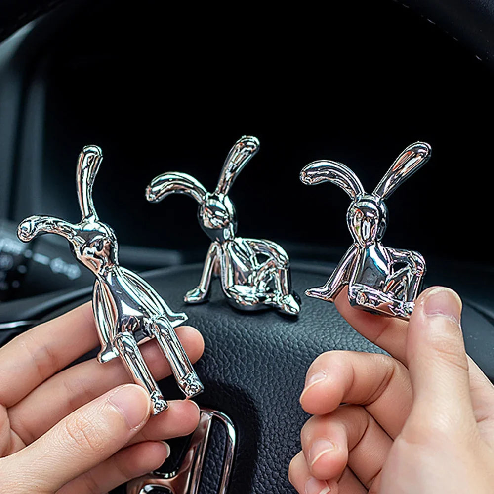 2PC Long-Eared Rabbit Cartoon Figurines | Home Desk Decor Decorative Figurine Set Qme