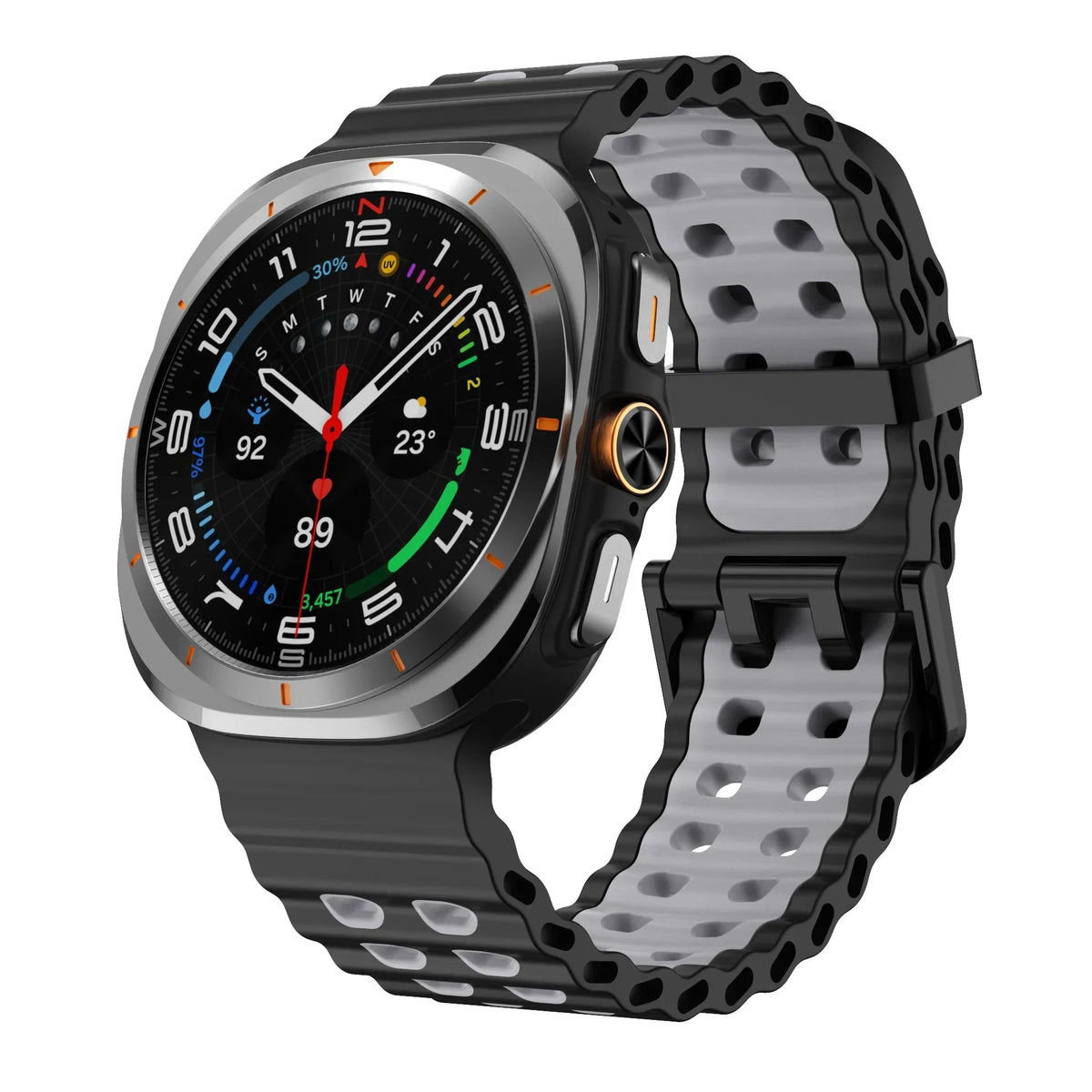 Two-Tone Silicone Sports Band – Samsung Galaxy Watch Ultra Silicone Watch Band Qme Balck GrayB Galaxy Watch Ultra