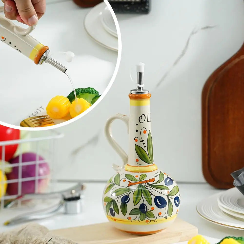 Italian Ceramic Olive Oil & Vinegar Dispenser Bottle 500ml Oil & Vinegar Dispenser Qme