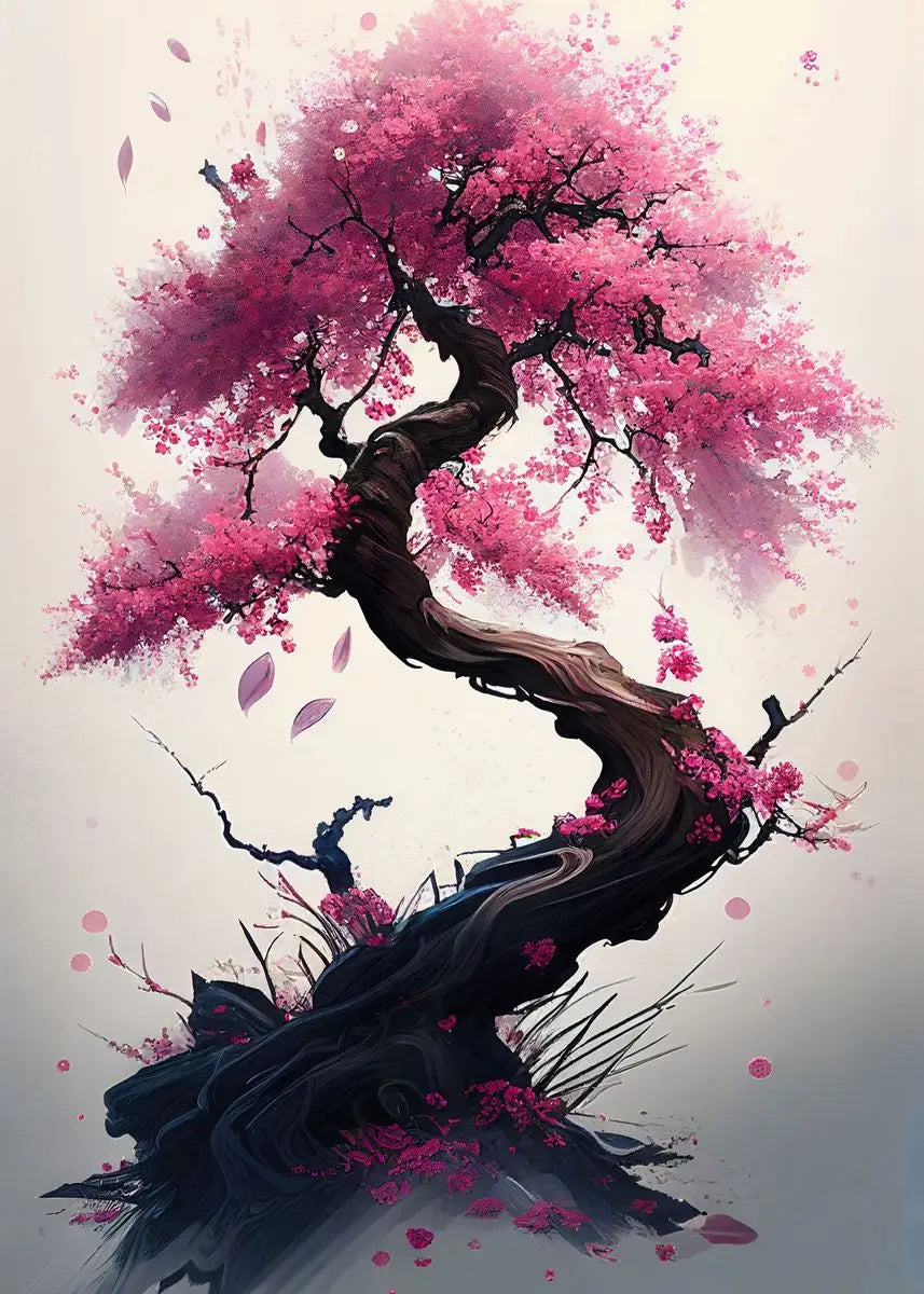 Japanese Sakura Cherry Blossom Canvas Wall Art – Pink Watercolor Canvas Wall Art Qst B 30X40cm No Framed