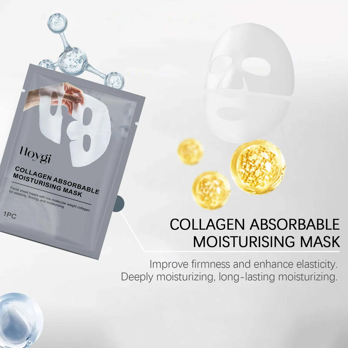 Hoygi Collagen Hyaluronic Acid Face Mask 4-Pack | Sheet Mask Collagen Sheet Mask Qst