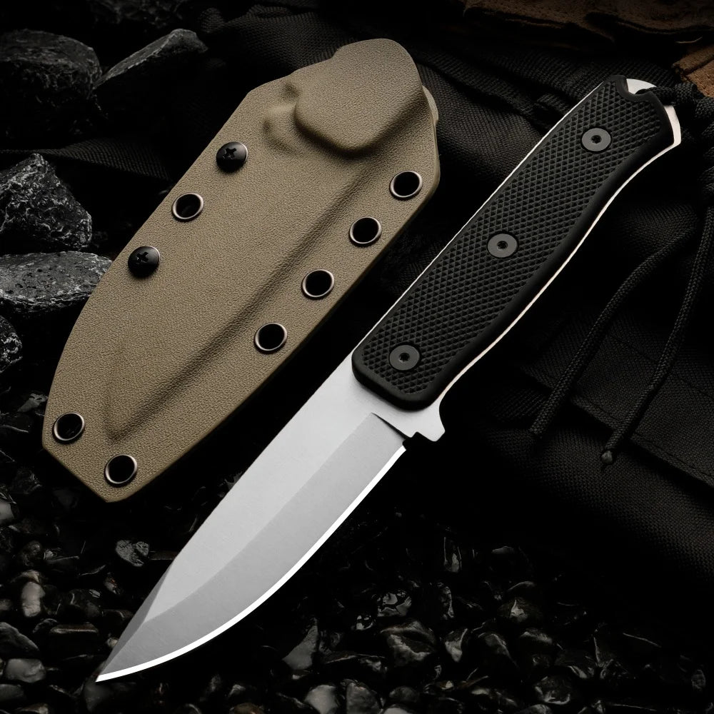 HUANGFU Fixed Blade Camping Knife – Stainless Steel & Sheath Fixed Blade Knife Qst
