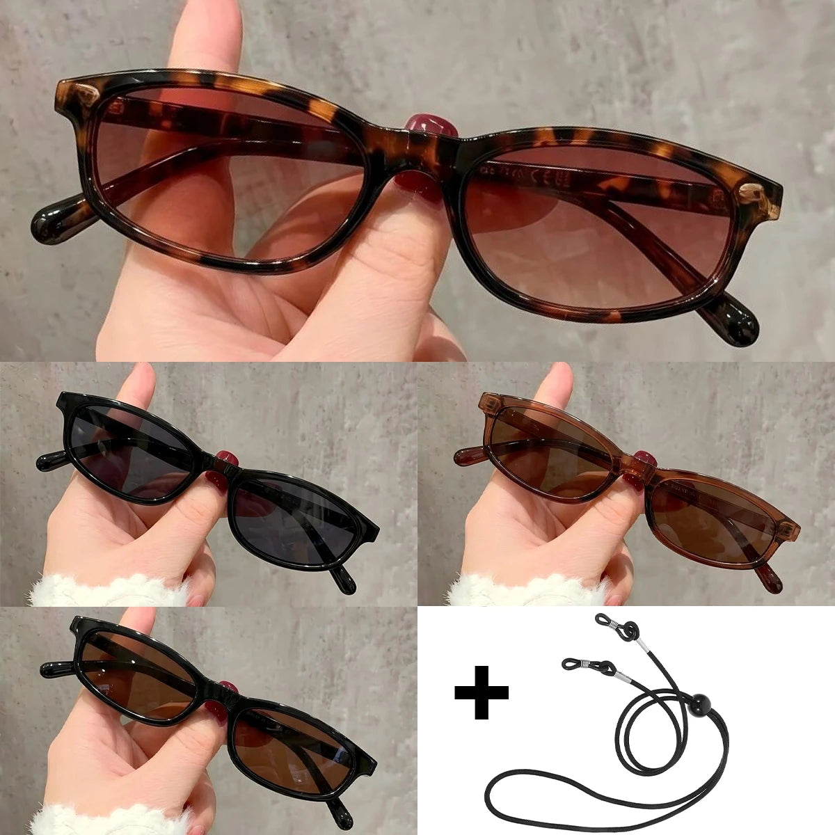 VOPHA Women's Retro Rectangle Sunglasses UV400 + Strap Fashion Sunglasses Qst