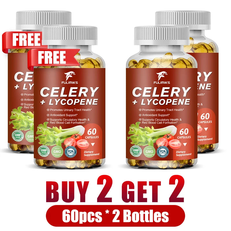 Celery Lycopene Capsules – Antioxidant & Prostate Support Non-GMO Herbal Supplement Qst 4 Bottles-60pcs