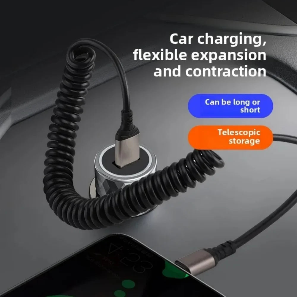 66W USB-C Spring Coil Fast Charging Cable 6A | iPhone & Samsung USB-C Charging Cable Qme