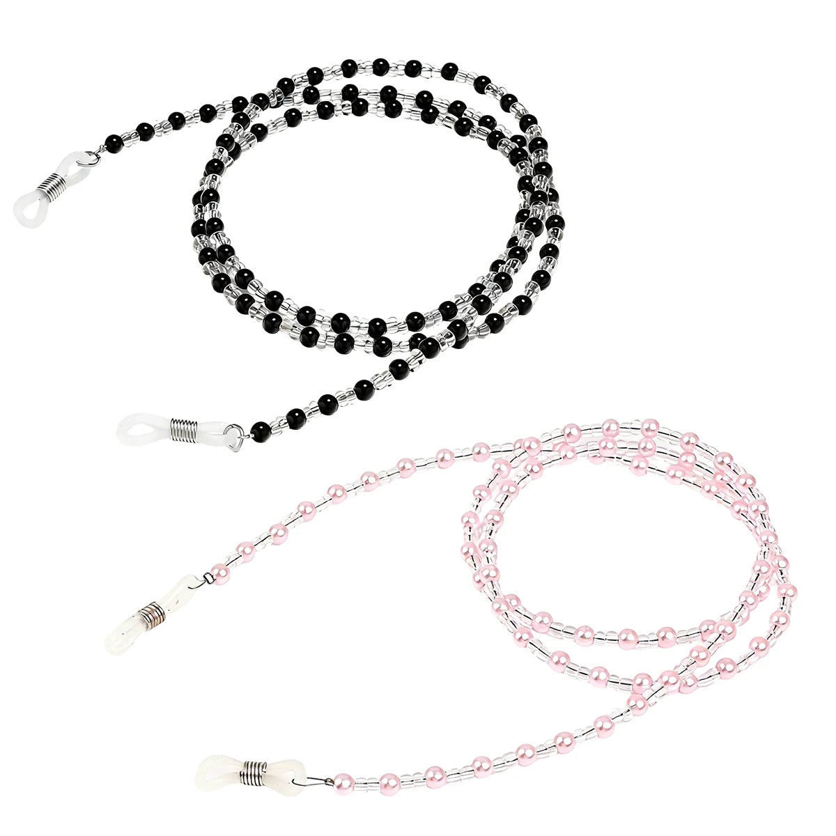 Pink Pearl Beaded Glasses Chain & Mask Lanyard for Women Eyewear Chain Lanyard Qst 2PC-Pink Black