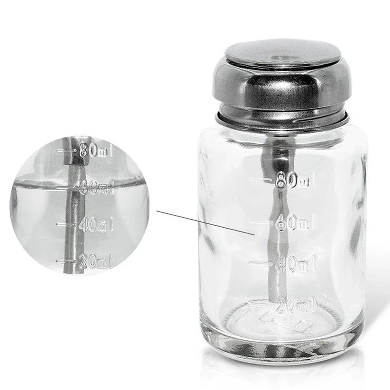 Clear Glass Push-Down Pump Dispenser | Refillable Nail Polish Bottle Glass Pump Dispenser Qme