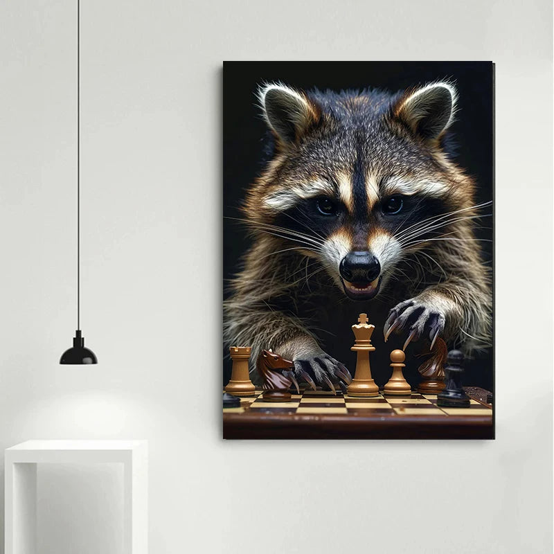 Wild Animals Chess Canvas Wall Art Poster – Tiger Lion Bear Canvas Wall Art Qst