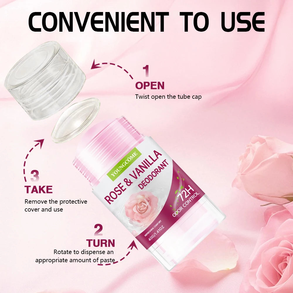 YOUNGCOME Rose & Vanilla Deodorant Cream Stick for Women Deodorant Stick Qst