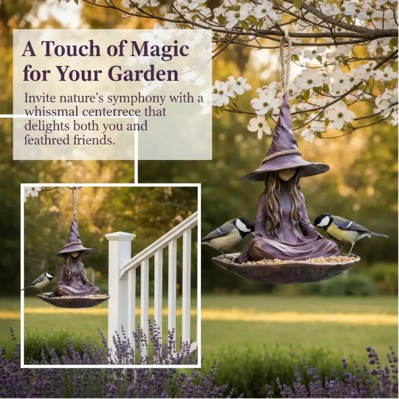 Meditating Garden Bird Feeder | Purple Resin Hat & Rope Hanger Decorative Bird Feeder Qme