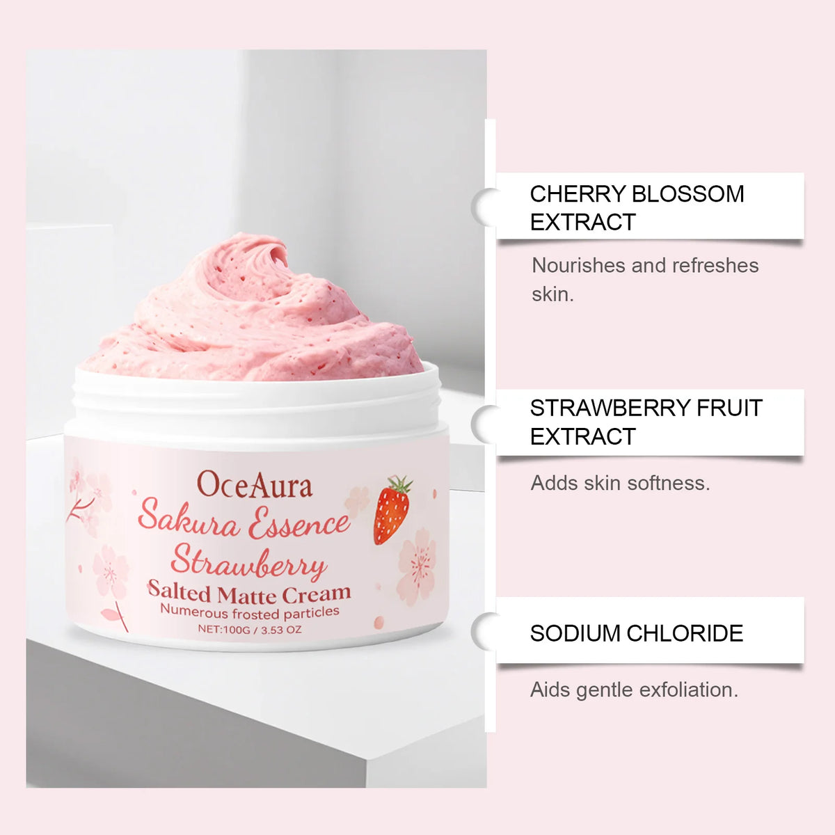 OceAura Sakura Strawberry Body Scrub – Exfoliating & Glow Body Scrub Cream Qst