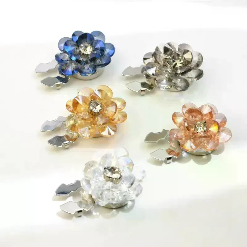 Rhinestone Flower Button Covers Cufflinks for Women – 10 Colors Button Cover Cufflinks Qme