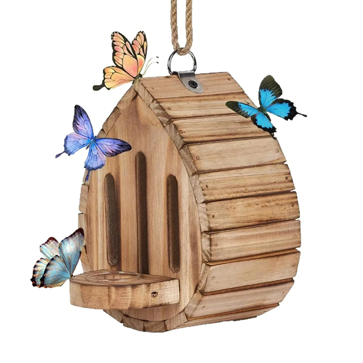 Wooden Butterfly House & Feeder 2-in-1 | Hangable Garden Habitat Butterfly House Feeder Qme