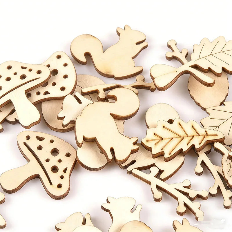 Wooden Forest Ornaments – Mushroom Hedgehog Squirrel Pine Cones Wooden Craft Ornaments Qme