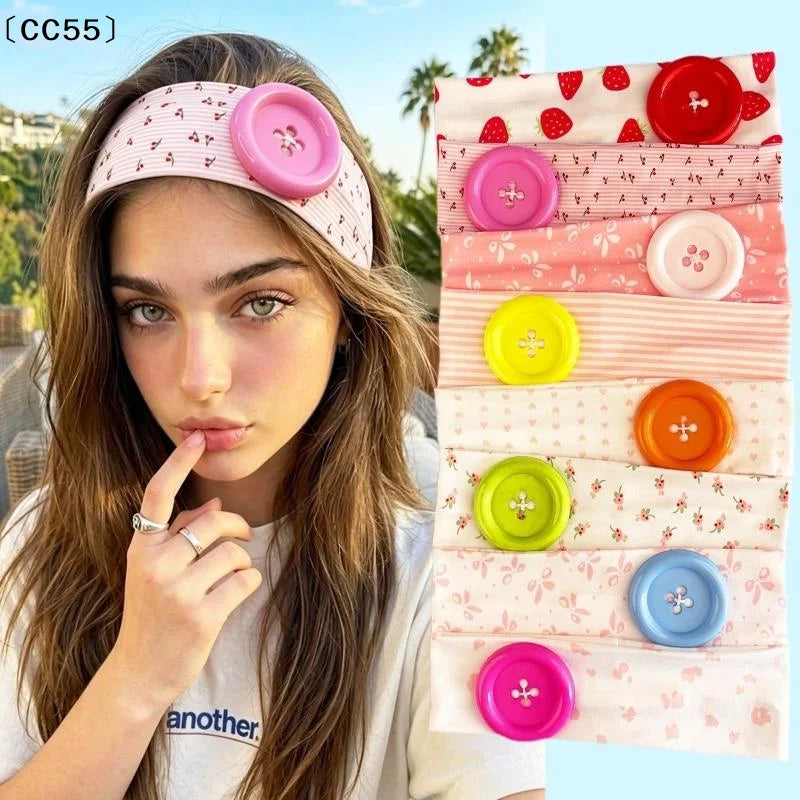 Retro Y2K Cute Print Button Headband – Women's Hair Band Fashion Headband Qst