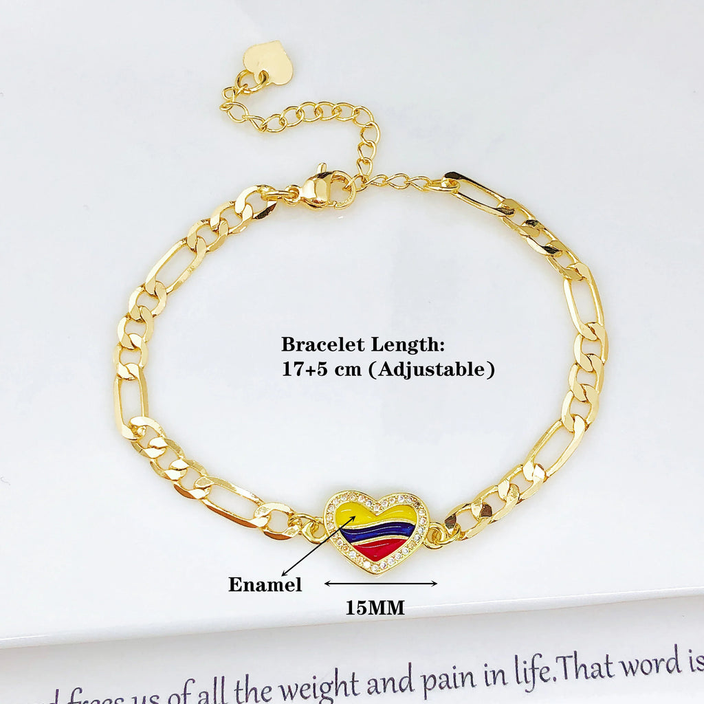 Gold Plated Enamel Venezuela Colombia Flag Figaro Bracelet Enamel Flag Bracelet Qme