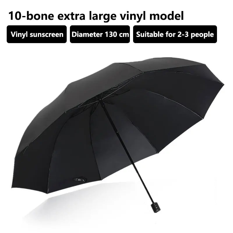 130cm Extra-Large 10-Bone Foldable UV & Windproof Umbrella Foldable Umbrella Qst black