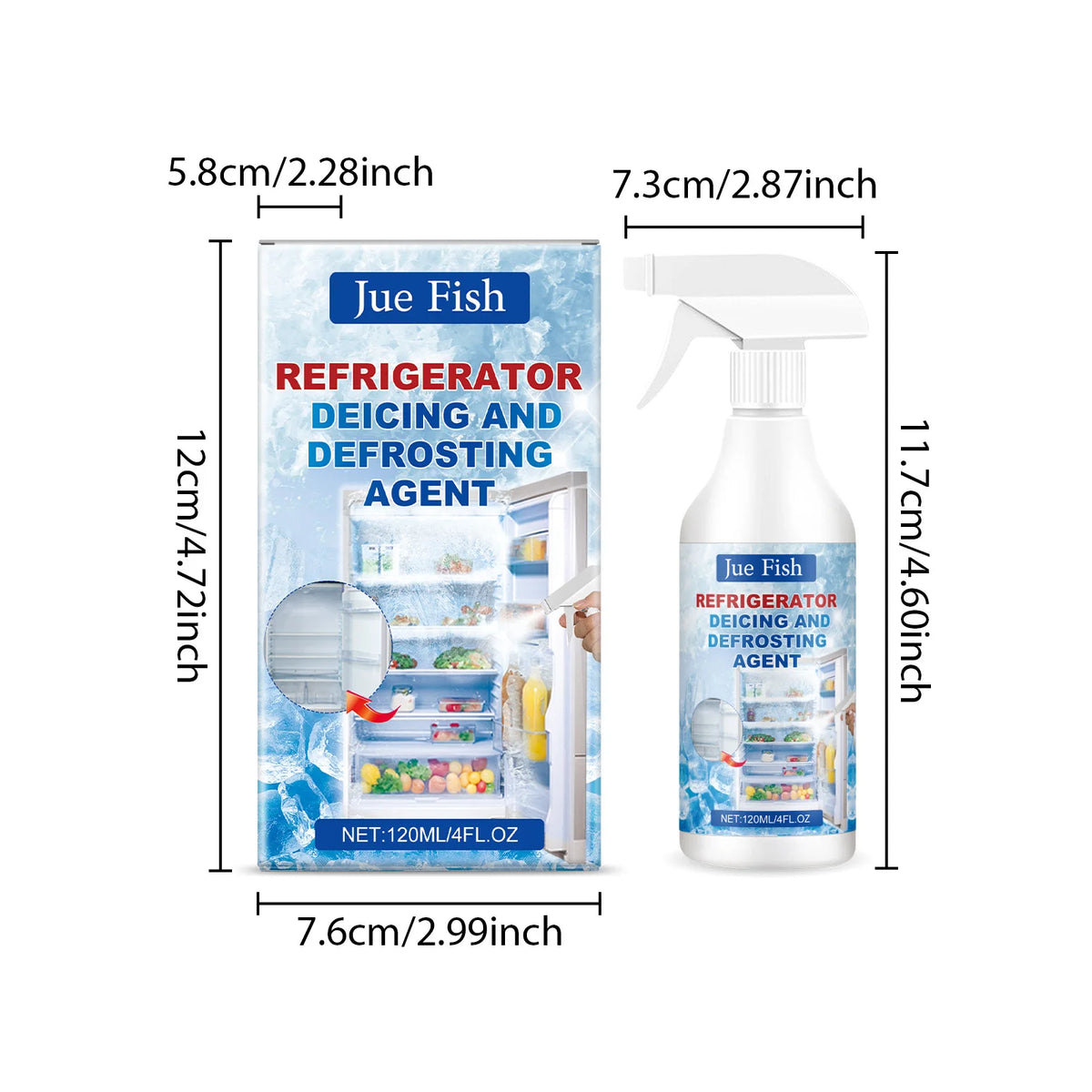 120ml Fridge Defrost Spray – Fast Frost Remover & Odor Eliminator Defrost Cleaning Spray Qst