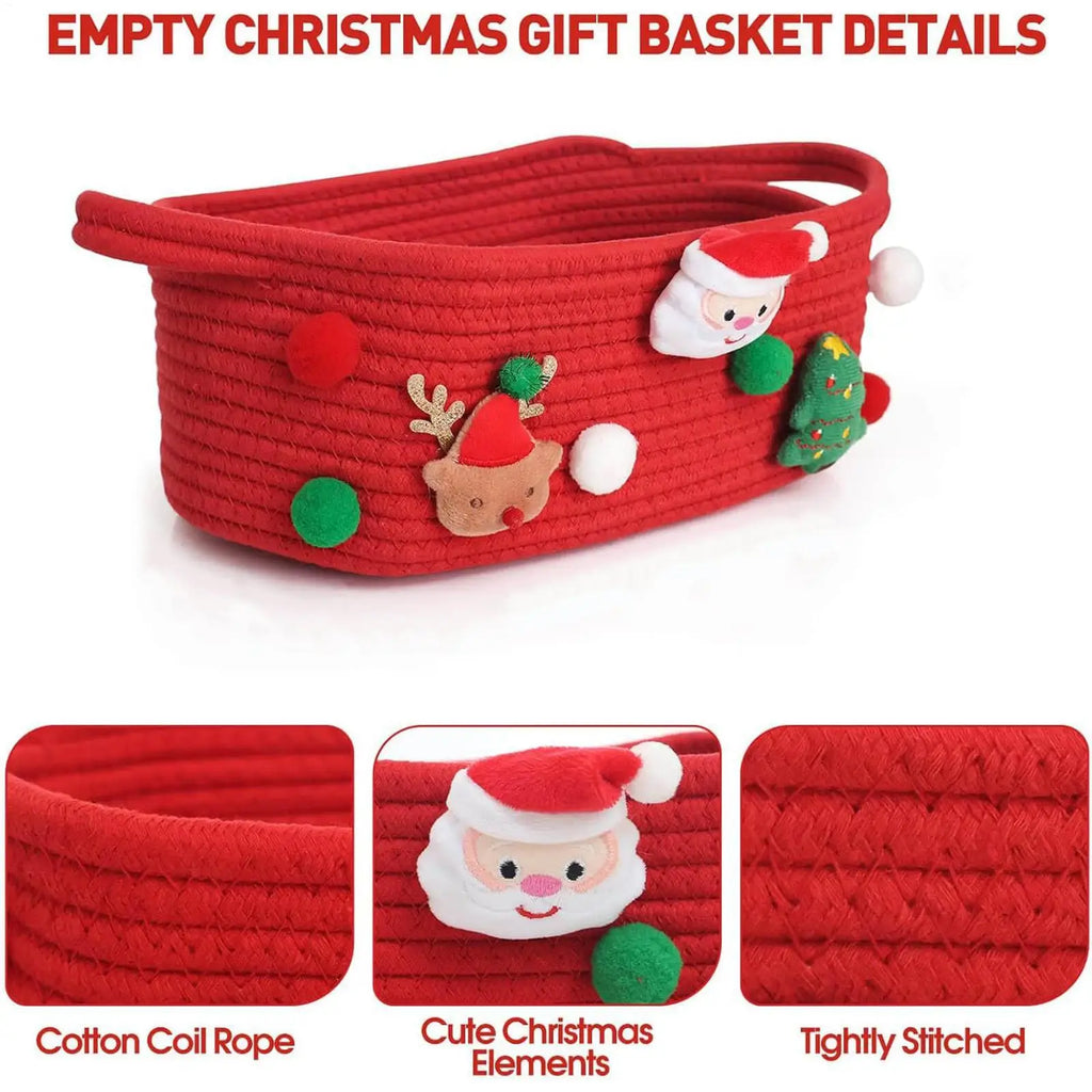 Cotton Rope Woven Storage Basket with Handles | Christmas Bin Woven Storage Basket Qme