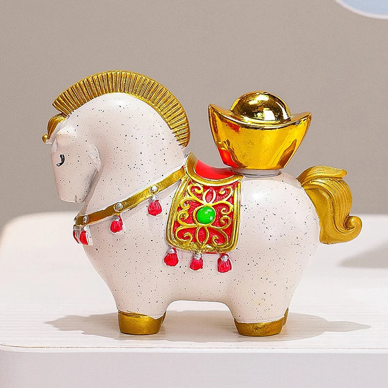 Zodiac Horse Figurine Rotatable Lucky Ingot Desk Decor Decorative Figurine Qst A1