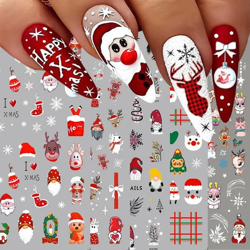 3D Christmas Nail Art Stickers Decals 10 Sheets – Snowman Christmas Nail Stickers Qme