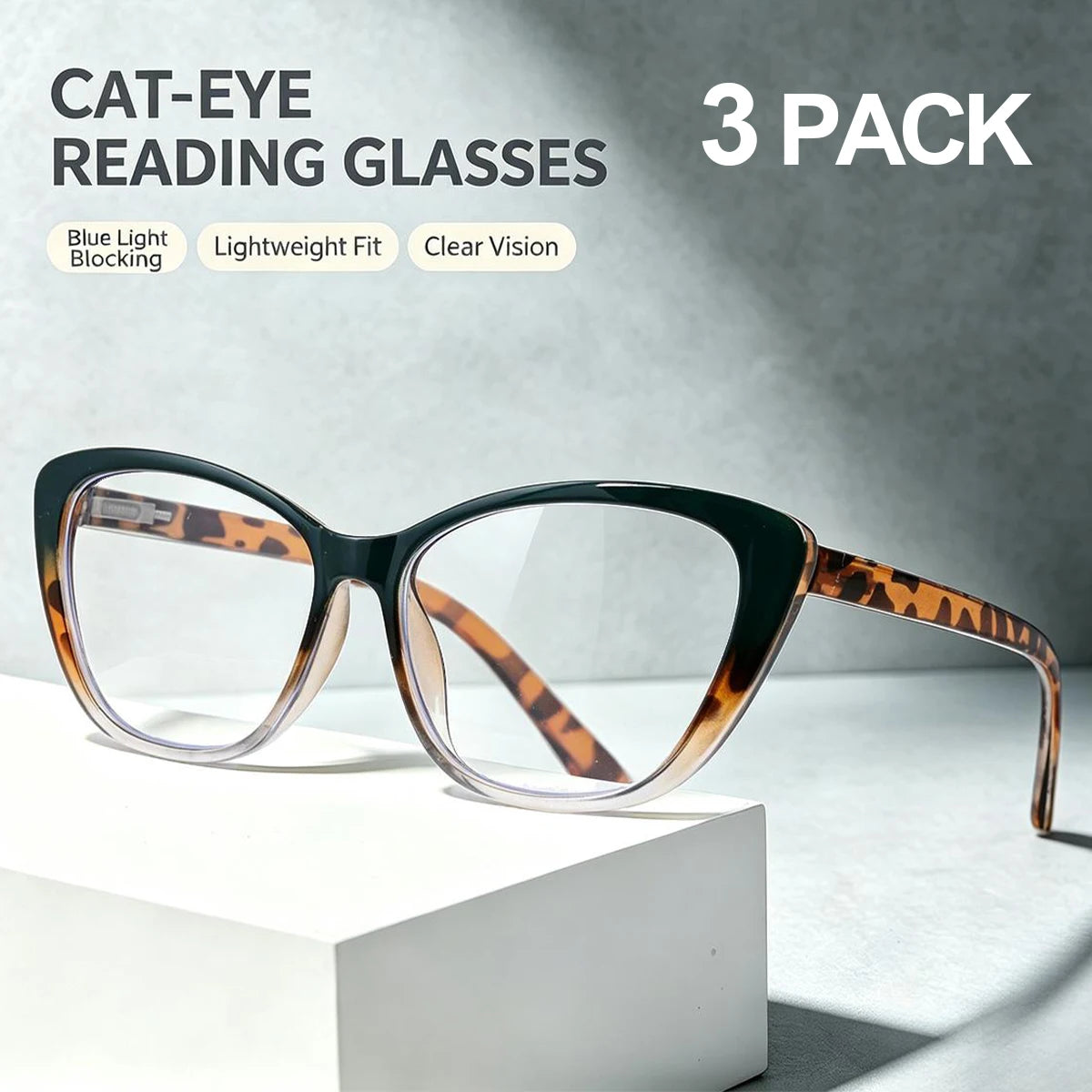 Women's Cat-Eye Reading Glasses Anti-Blue Light 3pc Set Reading Glasses Qst