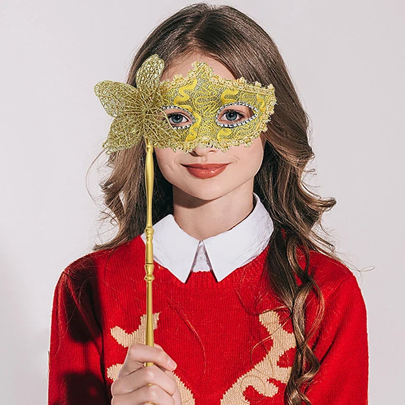 Masquerade Mask with Holding Stick | Halloween & Prom Masquerade Mask Qme
