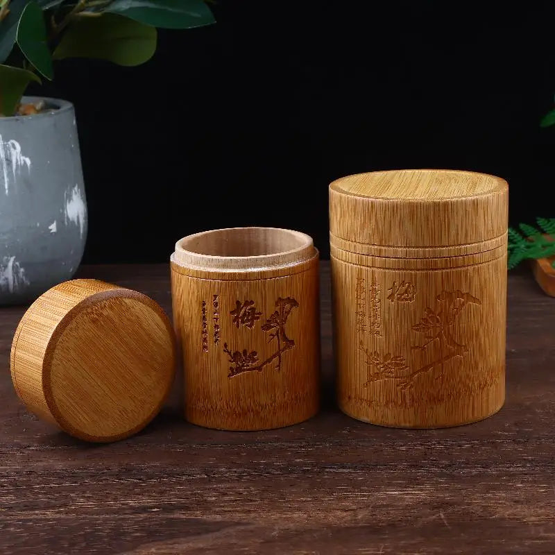 Carved Bamboo Tea & Spice Storage Box with Lid | Organizer Bamboo Storage Box Qme