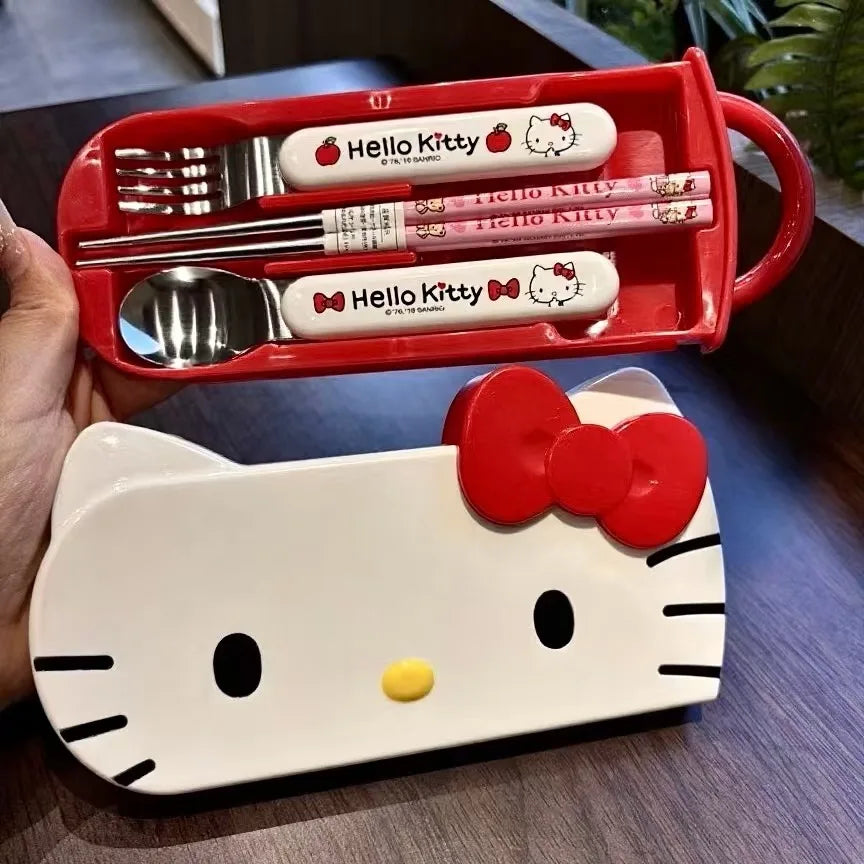 Hello Kitty Stainless Steel Tableware Set | Cute Cartoon Gift Cartoon Tableware Set Qme 1