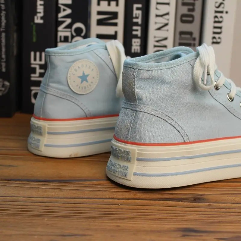 Women's Pink High Top Canvas Sneakers – Casual Lace-Up Flats Canvas High Top Sneakers Qst