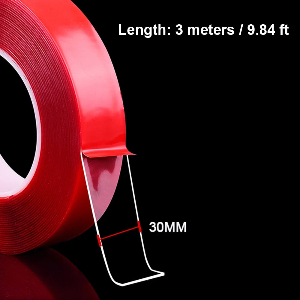 Transparent Acrylic Double Sided Tape 9.84FT Ultra-Strong Double Sided Tape Qme 30mm 3pcs
