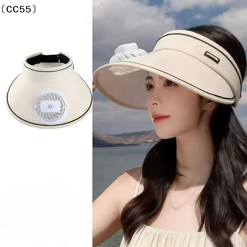 Wide Brim Sun Hat with USB Rechargeable Fan – Unisex Outdoor Fan Sun Hat Qst