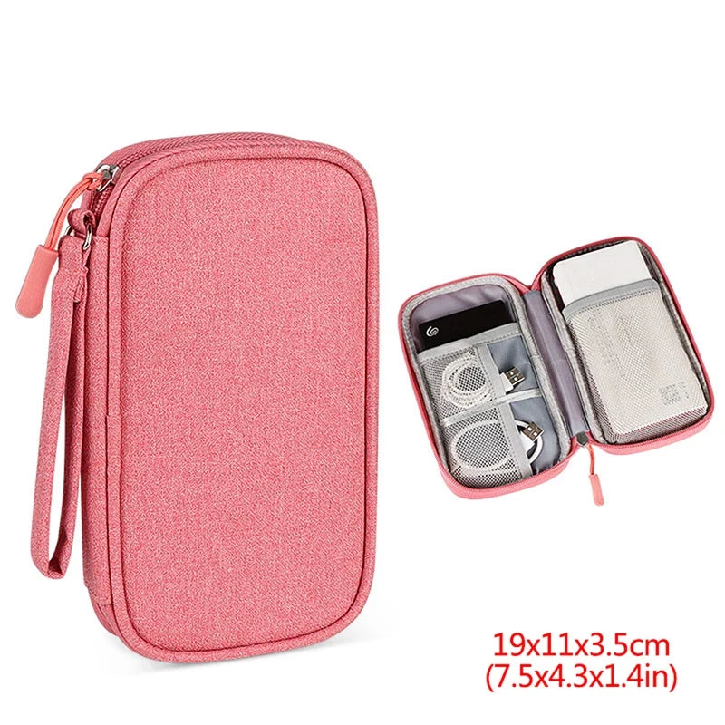 Electronics Travel Organizer Bag – Cables, USB & Chargers Electronics Organizer Bag Qme Pink