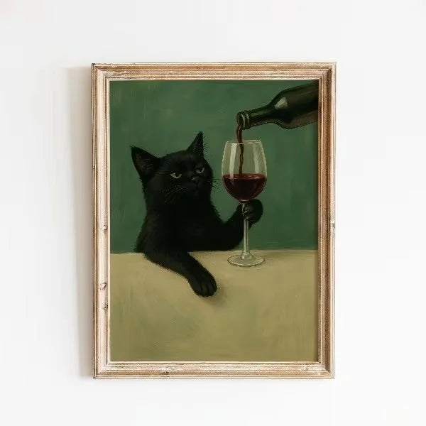 Peeping Black Cat Canvas Wall Art – Funny Minimalist Poster