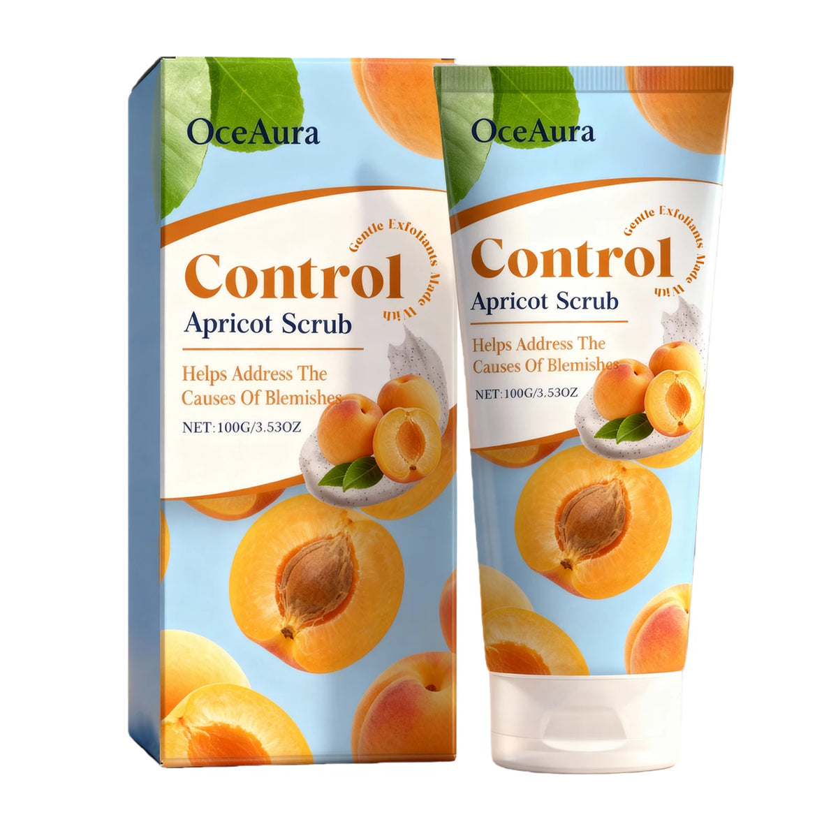 OceAura Apricot Face Scrub – Gentle Exfoliating 100g Facial Exfoliating Scrub Qst 1 PCS