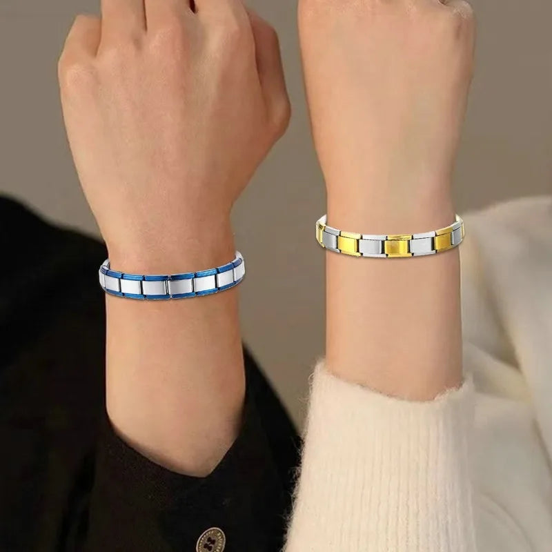 Italian Charms Elastic Link Bangle | Stainless Steel Bracelet Charm Link Bracelet Qme