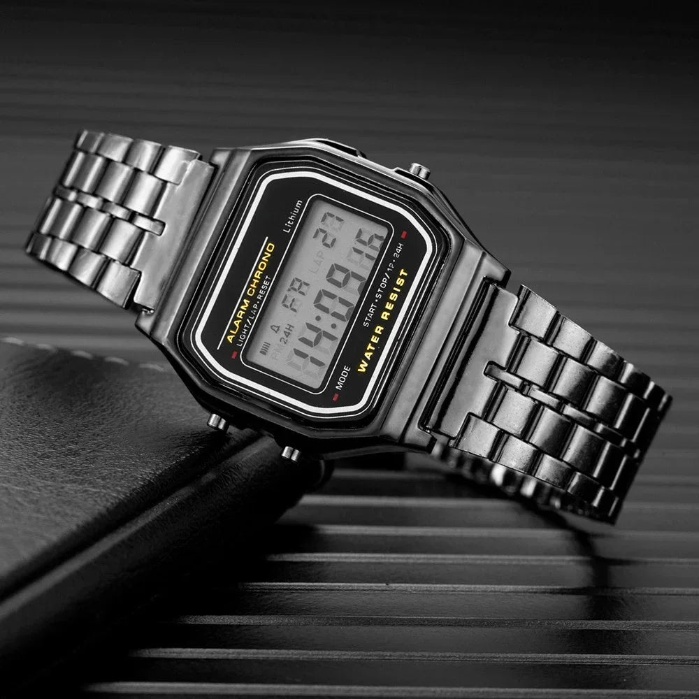 Men's Digital LED Watch Multifunction Alarm Waterproof Clock Digital Sports Watch Qme black