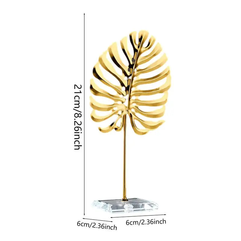 Metal Leaf Iron Statue with Base | Table Decor Centerpiece Decorative Statue Qme