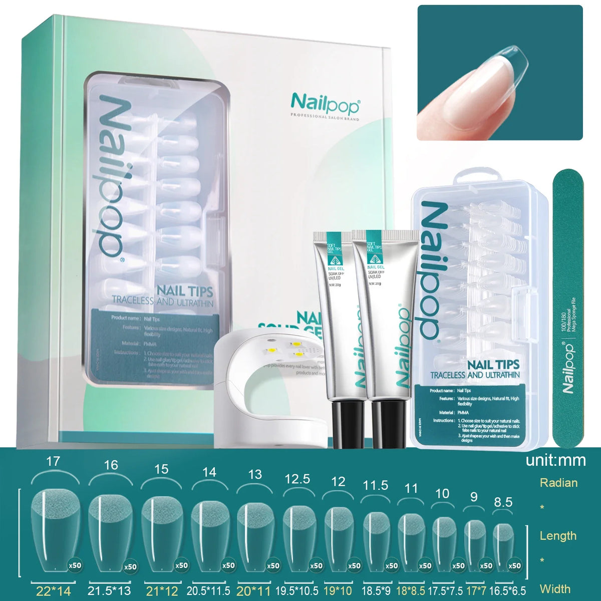 Nailpop DIY Gel Nail Kit – UV LED Lamp, Polish & Tips Set Gel Nail Kit Qme MJT-SET-BS16
