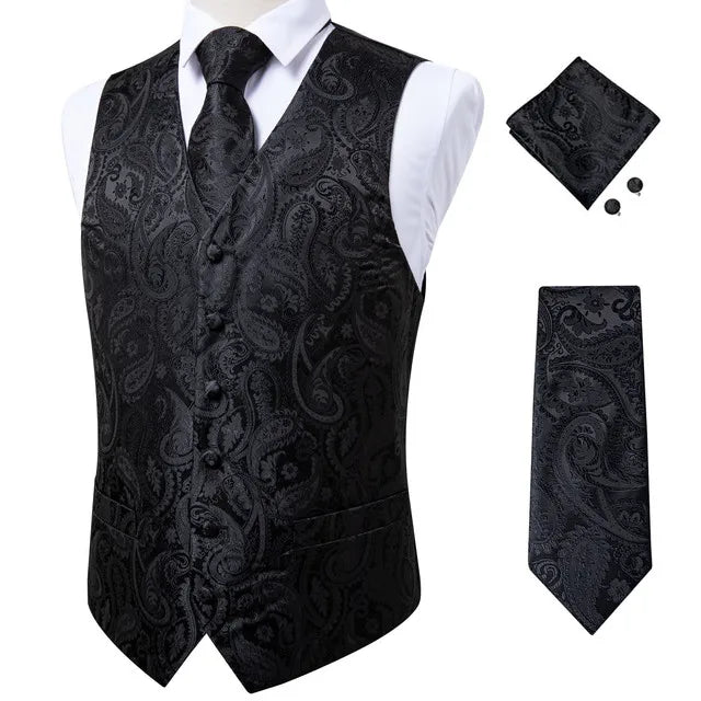 Men's Paisley Suit Vest, Necktie & Pocket Square Set Suit Vest & Tie Set Qme MJ-0109 M