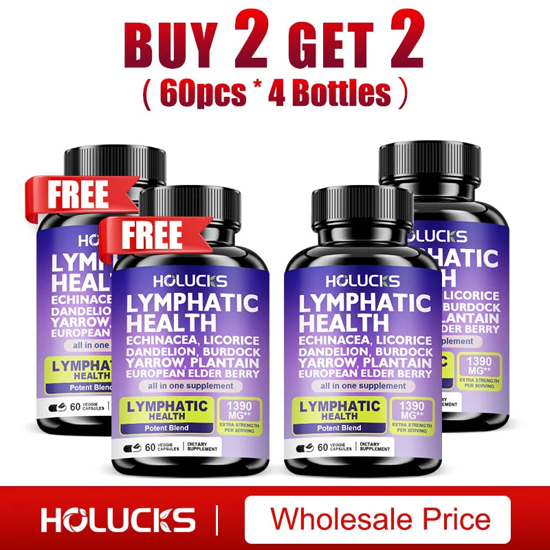 HOLUCKS Lymphatic Health Supplement – Herbal Formula 120ct Herbal Supplement Qst 4 Bottles-60pcs