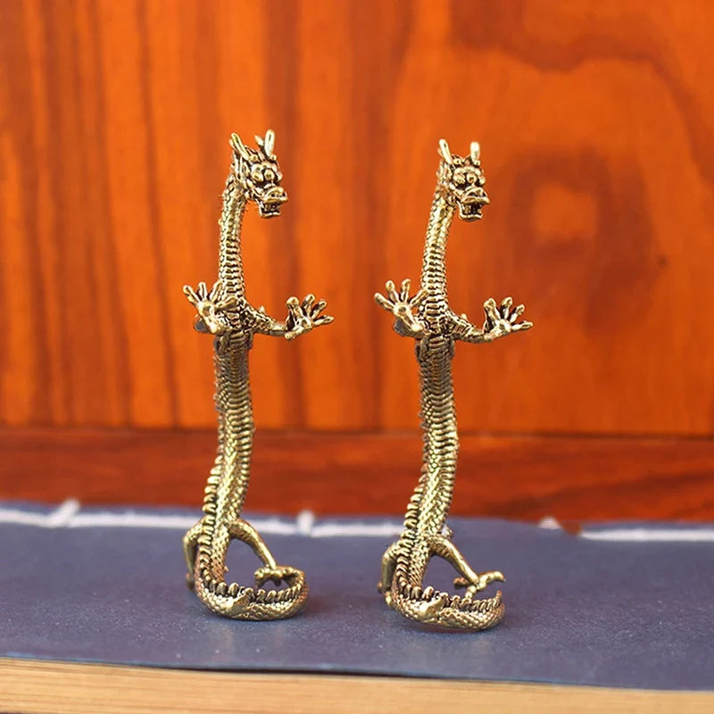 Pure Brass Standing Dragon Statue | Loong Zodiac Home Decor Brass Dragon Figurine Qme