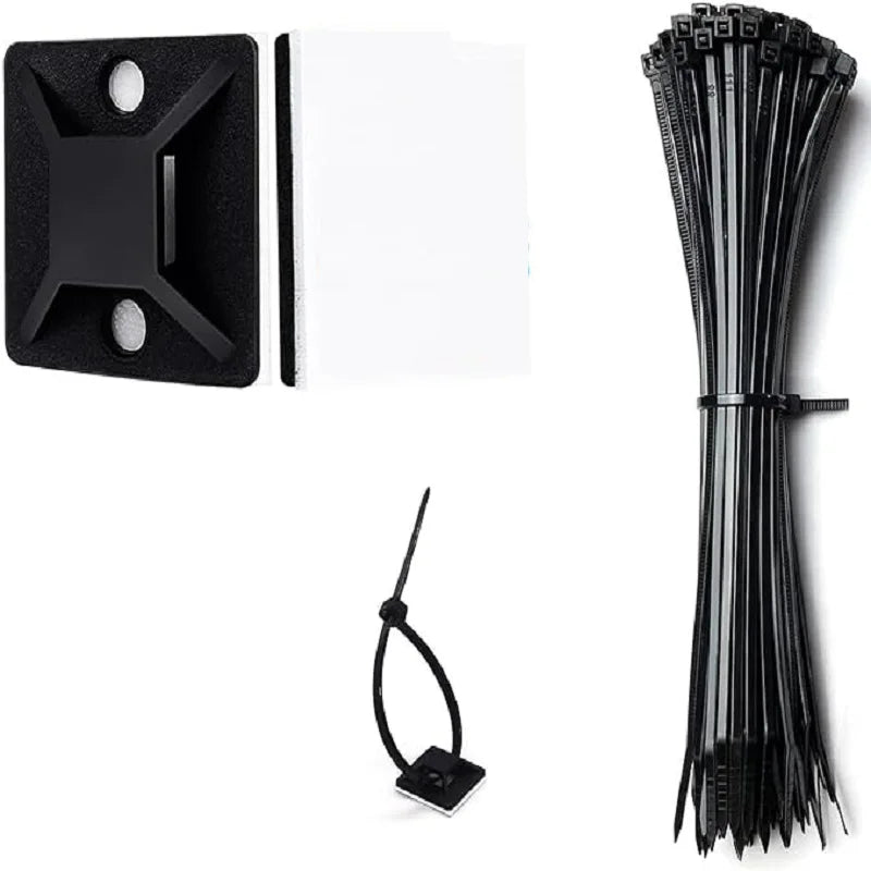 Self-Adhesive Zip Tie Mounts Cable Management Clips | 2 Colors Cable Management Clips Qme 100set black