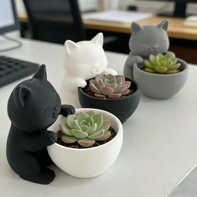 Cat-Shaped Succulent Cactus Planter Pot with Drainage Holes Novelty Planter Pot Qme
