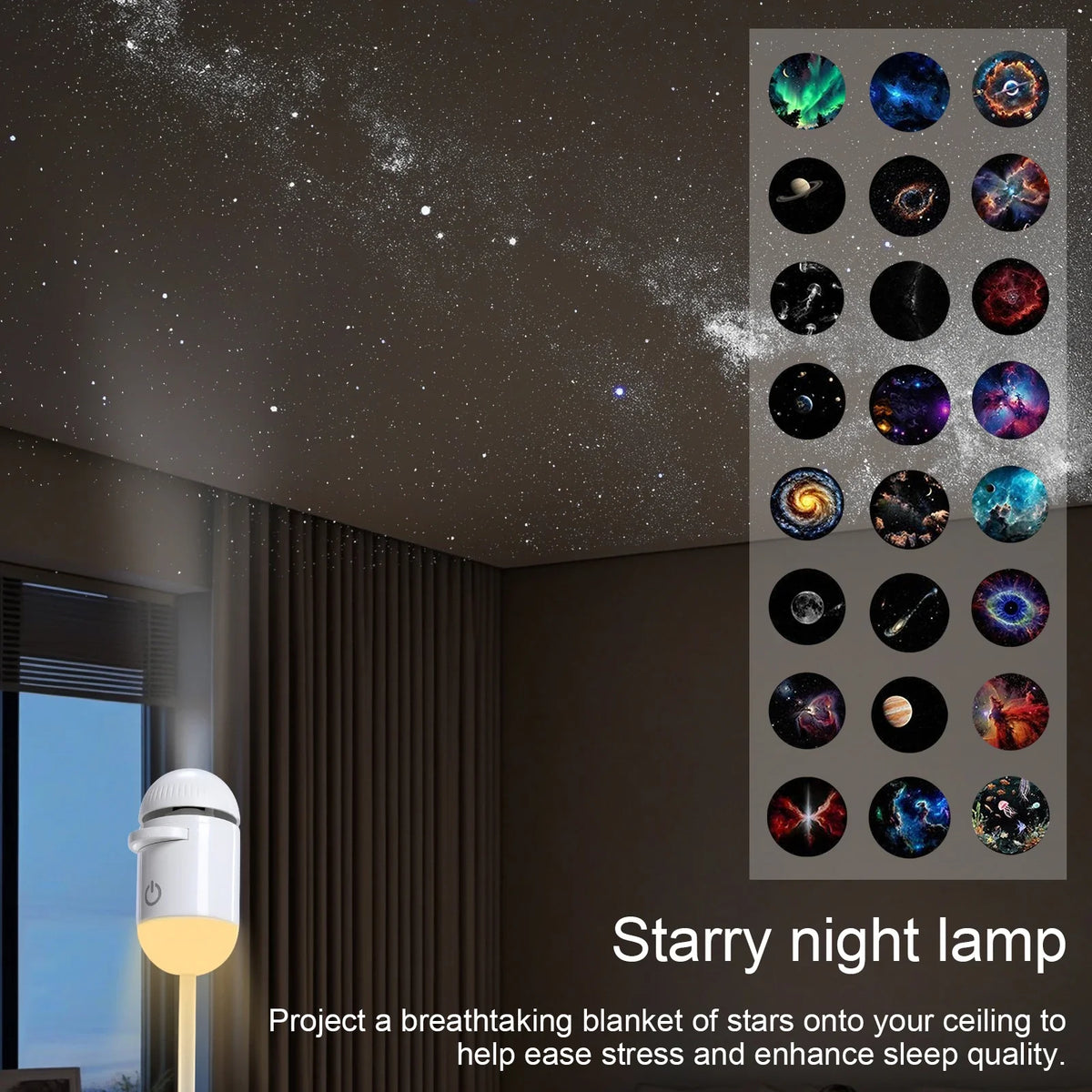 2-in-1 Galaxy Projector Night Light | 9 Colors USB Starry Galaxy Night Projector Qme