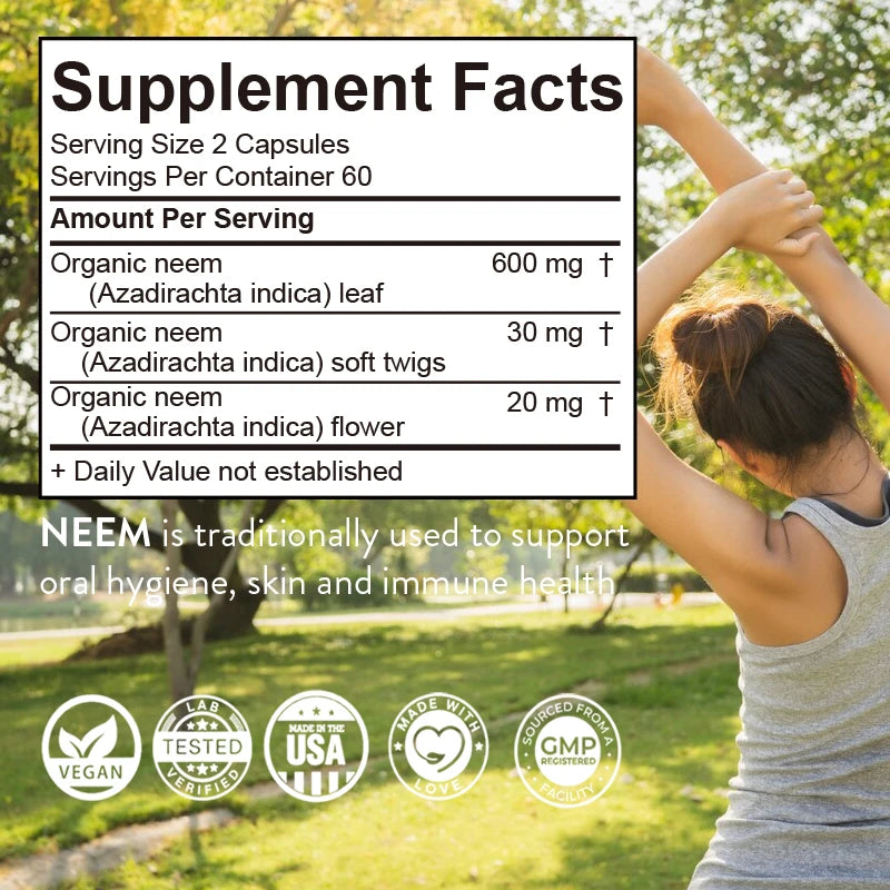 Organic Neem Supplement – Skin, Immune & Liver Support Herbal Supplement Qst