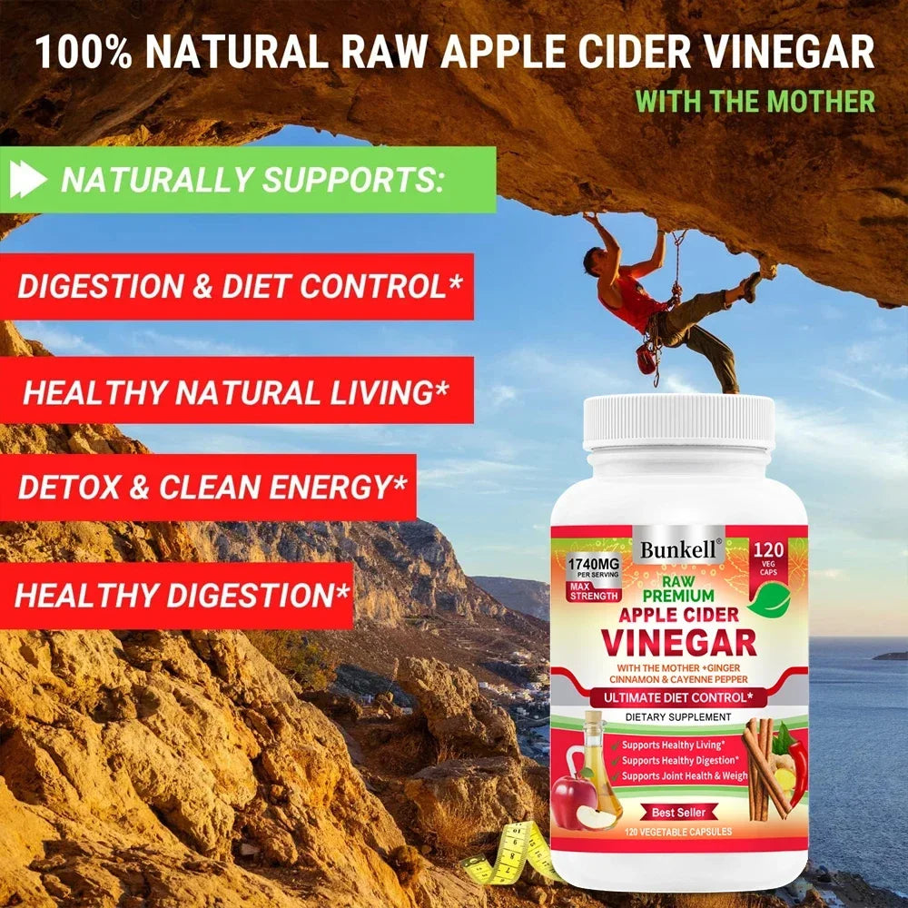 Apple Cider Vinegar Capsules 1740mg | Cinnamon Ginger Cayenne Dietary Supplement Qst