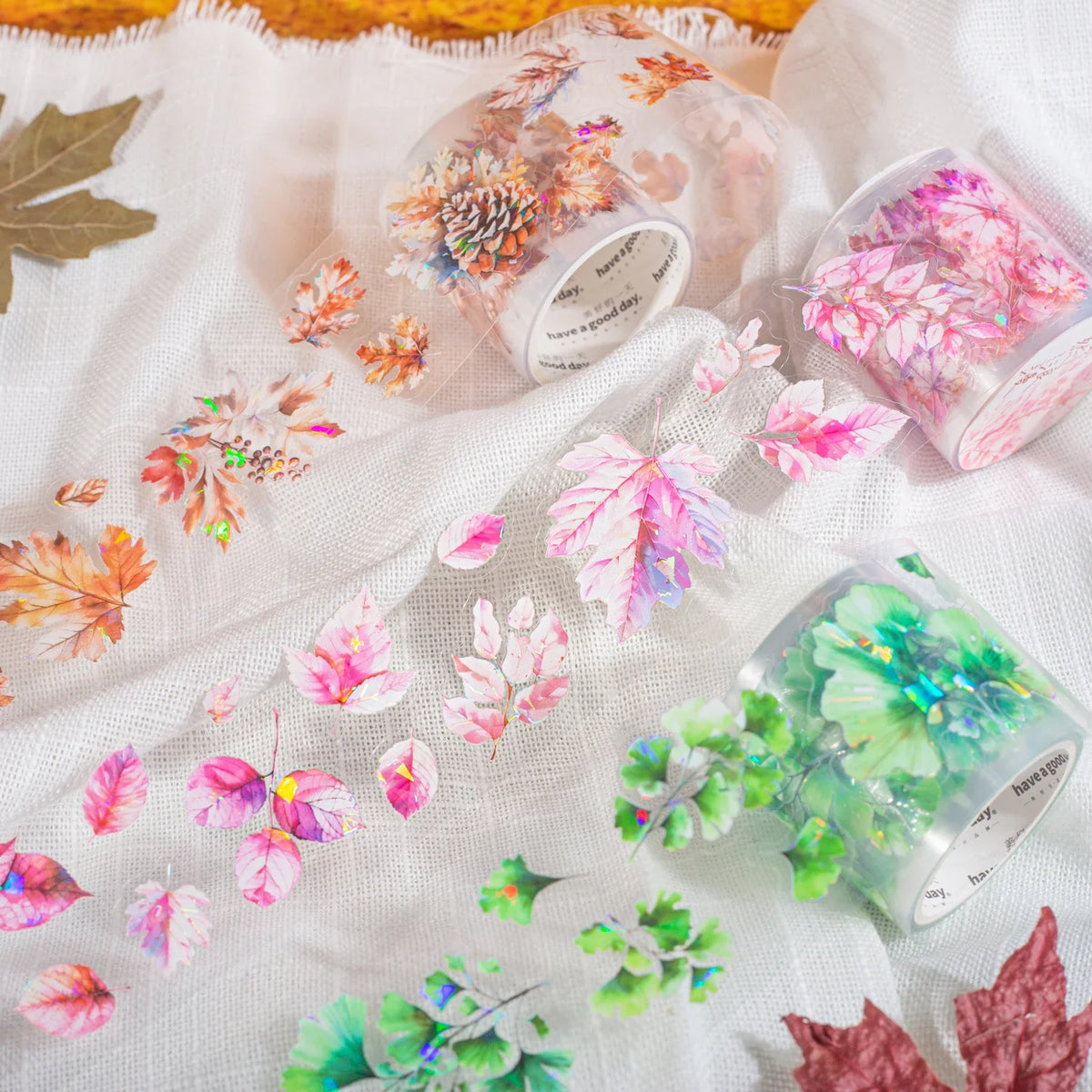 Japanese Botanical PET Tape – Fallen Leaves Sticker Roll 40mm×200cm Decorative Craft Tape Qme